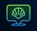 Glowing neon line Scallop sea shell icon isolated on blue background. Seashell sign. Vector Royalty Free Stock Photo