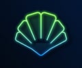 Glowing neon line Scallop sea shell icon isolated on blue background. Seashell sign. Vector Royalty Free Stock Photo