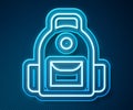 Glowing neon line School backpack icon isolated on blue background. Vector Royalty Free Stock Photo