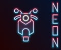Glowing neon line Scooter icon isolated on black background. Colorful outline concept. Vector Royalty Free Stock Photo