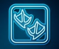 Glowing neon line Seagull paw footprint icon isolated on blue background. Vector