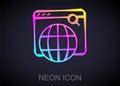 Glowing neon line Search engine icon isolated on black background. Vector