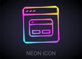 Glowing neon line Search engine icon isolated on black background. Vector