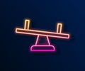 Glowing neon line Seesaw icon isolated on black background. Teeter equal board. Playground symbol. Vector