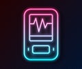 Glowing neon line Seismograph icon isolated on black background. Earthquake analog seismograph. Vector