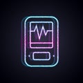 Glowing neon line Seismograph icon isolated on black background. Earthquake analog seismograph. Vector
