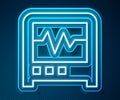 Glowing neon line Seismograph icon isolated on blue background. Earthquake analog seismograph. Vector