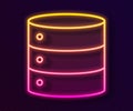 Glowing neon line Server, Data, Web Hosting icon isolated on black background. Vector