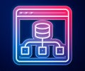 Glowing neon line Server, Data, Web Hosting icon isolated on blue background. Vector