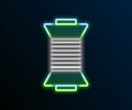 Glowing neon line Sewing thread on spool icon isolated on black background. Yarn spool. Thread bobbin. Colorful outline Royalty Free Stock Photo