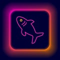 Glowing neon line Shark icon isolated on black background. Colorful outline concept. Vector