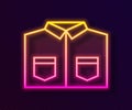 Glowing neon line Shirt icon isolated on black background. Vector