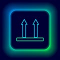 Glowing neon line This side up icon isolated on black background. Two arrows indicating top side of packaging. Cargo Royalty Free Stock Photo