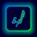 Glowing neon line Signature line icon isolated on black background. Pen and undersign, underwrite, ratify symbol Royalty Free Stock Photo