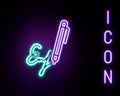 Glowing neon line Signature line icon isolated on black background. Pen and undersign, underwrite, ratify symbol Royalty Free Stock Photo