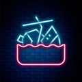 Glowing neon line Sinking cruise ship icon isolated on brick wall background. Travel tourism nautical transport. Voyage