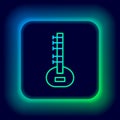 Glowing neon line Sitar classical music instrument icon isolated on black background. Colorful outline concept. Vector