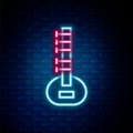 Glowing neon line Sitar classical music instrument icon isolated on brick wall background. Colorful outline concept