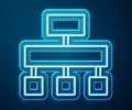 Glowing neon line Site map icon isolated on blue background. Vector