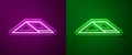 Glowing neon line Skate park icon isolated on purple and green background. Set of ramp, roller, stairs for a skatepark