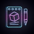 Glowing neon line Sketch on paper icon isolated on black background. Vector Royalty Free Stock Photo