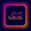 Glowing neon line Sled icon isolated on black background. Winter mode of transport. Colorful outline concept. Vector Royalty Free Stock Photo