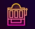 Glowing neon line Slot machine icon isolated on black background. Vector Illustration