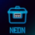 Glowing neon line Slow cooker icon isolated on black background. Electric pan. Colorful outline concept. Vector Royalty Free Stock Photo