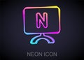 Glowing neon line Smart Tv icon isolated on black background. Television sign. Vector