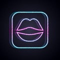 Glowing neon line Smiling lips icon isolated on black background. Smile symbol. Vector
