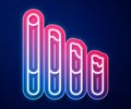 Glowing neon line Smoking cigarette icon isolated on blue background. Tobacco sign. Vector