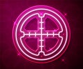 Glowing neon line Sniper optical sight icon isolated on red background. Sniper scope crosshairs. Vector Royalty Free Stock Photo