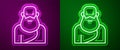 Glowing neon line Socrates icon isolated on purple and green background. Sokrat ancient greek Athenes ancient philosophy