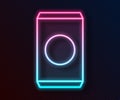 Glowing neon line Soda can with drinking straw icon isolated on black background. Vector Illustration