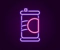 Glowing neon line Soda can icon isolated on black background. Colorful outline concept. Vector
