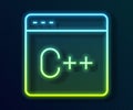 Glowing neon line Software, web developer programming code icon isolated on black background. Javascript computer script Royalty Free Stock Photo