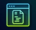 Glowing neon line Software, web developer programming code icon isolated on black background. Javascript computer script Royalty Free Stock Photo