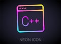 Glowing neon line Software, web developer programming code icon isolated on black background. Javascript computer script Royalty Free Stock Photo
