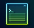 Glowing neon line Software, web developer programming code icon isolated on black background. Javascript computer script Royalty Free Stock Photo