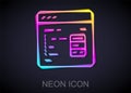 Glowing neon line Software, web developer programming code icon isolated on black background. Javascript computer script Royalty Free Stock Photo