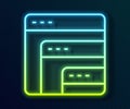 Glowing neon line Software, web developer programming code icon isolated on black background. Javascript computer script Royalty Free Stock Photo