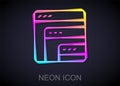 Glowing neon line Software, web developer programming code icon isolated on black background. Javascript computer script Royalty Free Stock Photo