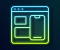 Glowing neon line Software, web developer programming code icon isolated on black background. Javascript computer script Royalty Free Stock Photo