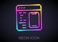 Glowing neon line Software, web developer programming code icon isolated on black background. Javascript computer script Royalty Free Stock Photo