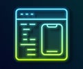 Glowing neon line Software, web developer programming code icon isolated on black background. Javascript computer script