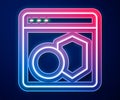 Glowing neon line Software, web developer programming code icon isolated on blue background. Javascript computer script Royalty Free Stock Photo