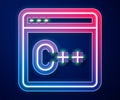 Glowing neon line Software, web developer programming code icon isolated on blue background. Javascript computer script Royalty Free Stock Photo