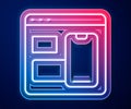 Glowing neon line Software, web developer programming code icon isolated on blue background. Javascript computer script Royalty Free Stock Photo