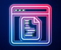 Glowing neon line Software, web developer programming code icon isolated on blue background. Javascript computer script Royalty Free Stock Photo