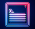 Glowing neon line Software, web developer programming code icon isolated on blue background. Javascript computer script Royalty Free Stock Photo